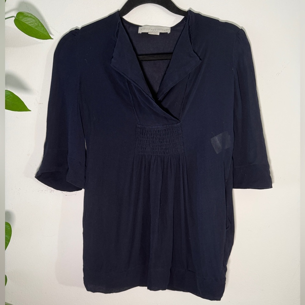 Stella McCartney Silk Sheer Smocked Short Sleeve Shirt With Pockets - Small